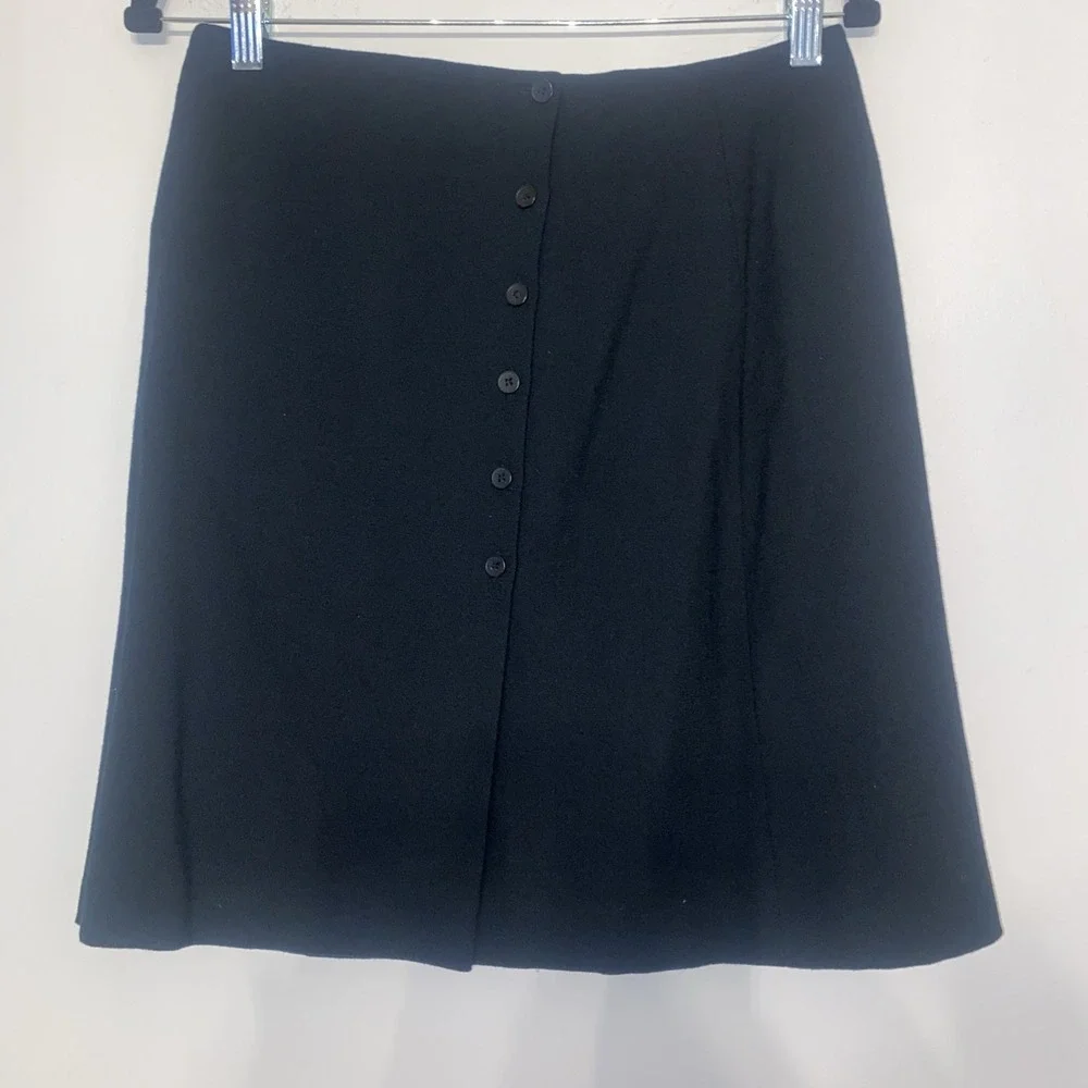 Vintage Jones New York Black Wool Skirt 90s Button Front Union Made Size 6/8